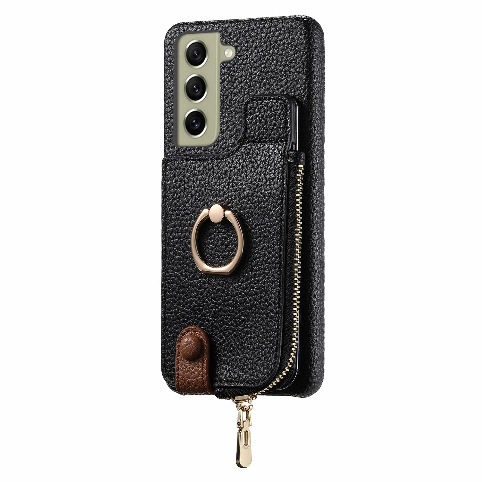 Y3 for Samsung Galaxy S21 FE 5G Drop-proof Case Ring Kickstand Leather Phone Cover with Zipper Pocket Y3 for Samsung Galaxy S21 FE 5G Drop-proof Case Ring Kickstand Leather Phone Cover with Zipper Pocket